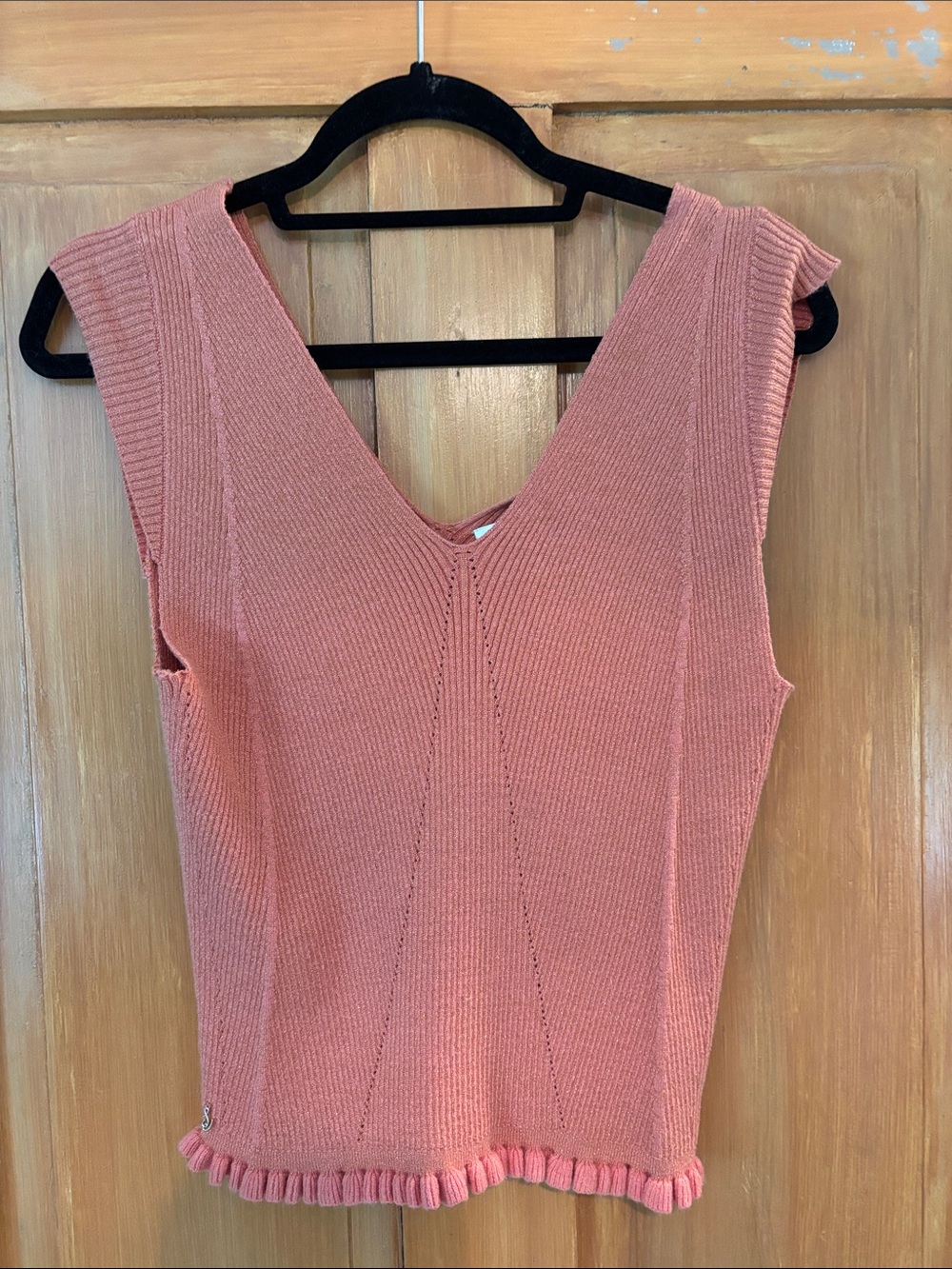 Sam Edelman Ribbed V-Neck Knit Tank in Rust Pink